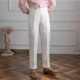 Aidase 100% Linen Italian Naples Pants Men High Waist Straight  Suit Trousers Spring Summer Fashion Lightweight Breathable Casual Pants aidase-shop