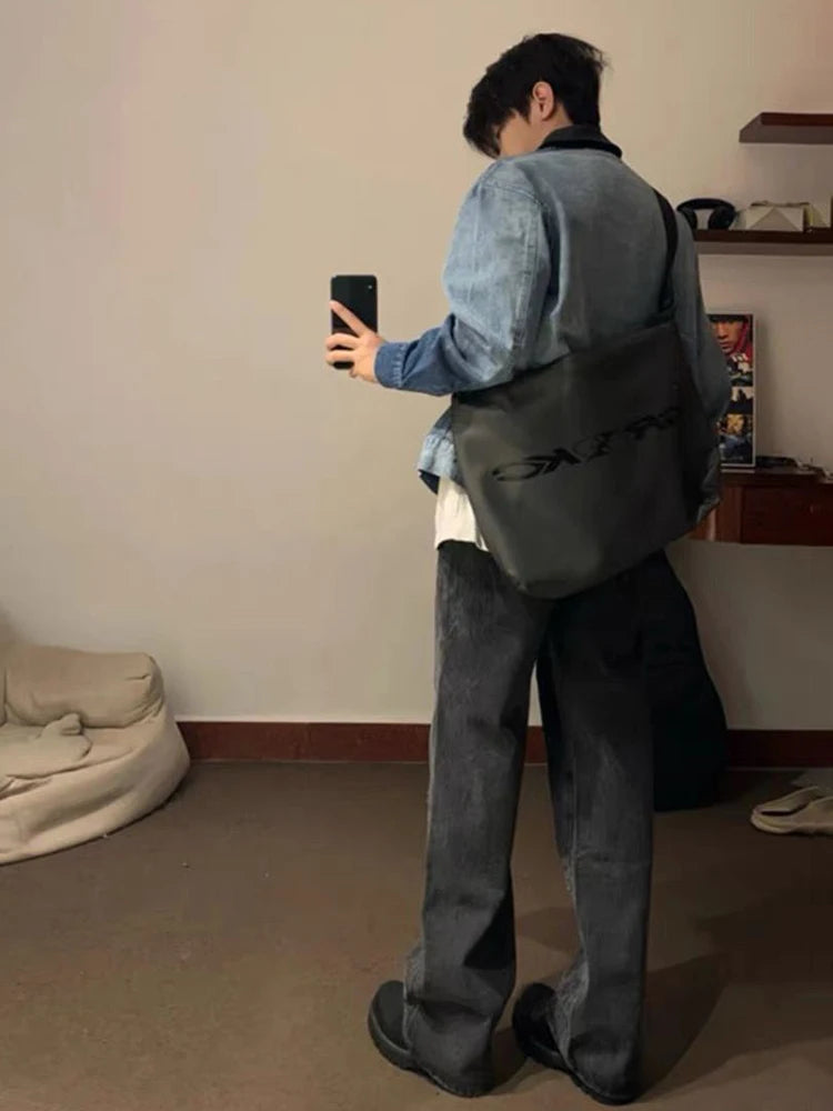 AIDASE  -  Men's Clothing Vintage Letter Zipper Denim Jacket Men's Spring And Fall Design Lapel Washed Biker Jacket Outerwears Coats Y2k aidase-shop