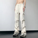 AIDASE  -  Men Casual Pants Pleated Decoration Drawstring Straight-leg Design Quick-Dry American High Street Cargo Trousers 21E6839