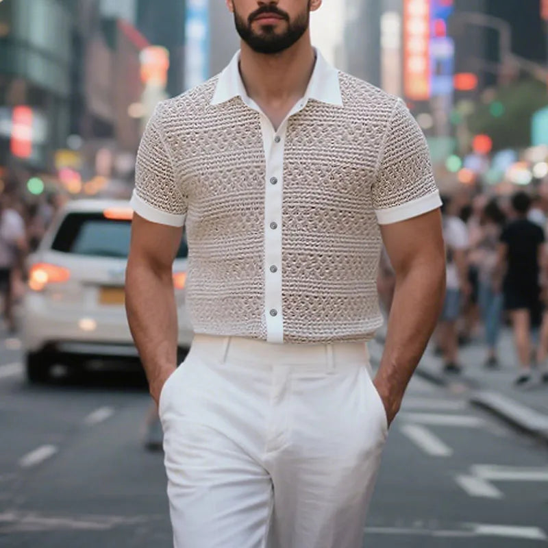 AIDASE  -  Men Shirt Hollow Out See Through Lapel Short Sleeve Men Clothing Summer Streetwear 2025 Fashion Casual Male Shirts S-5XL aidase-shop