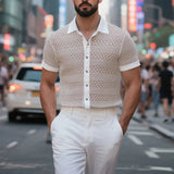 AIDASE  -  Men Shirt Hollow Out See Through Lapel Short Sleeve Men Clothing Summer Streetwear 2025 Fashion Casual Male Shirts S-5XL aidase-shop