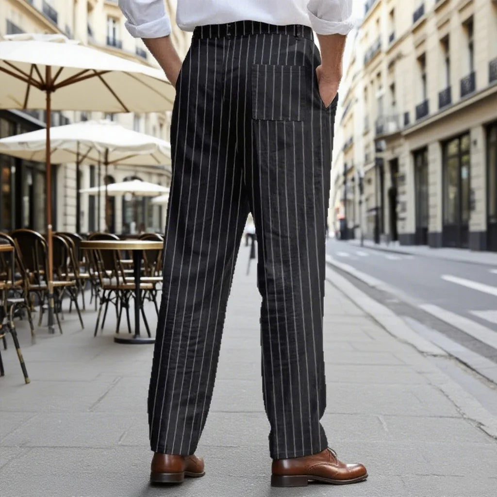 AIDASE  -  Plus Size Mens Fashion Striped Hotpants Loose Classic Linen Bloomer Male Ankle-Length Trouser Men Casual Beach Sweatpants New aidase-shop