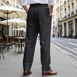 AIDASE  -  Plus Size Mens Fashion Striped Hotpants Loose Classic Linen Bloomer Male Ankle-Length Trouser Men Casual Beach Sweatpants New aidase-shop