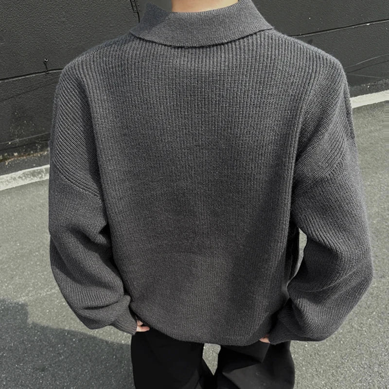 AIDASE  -  Autumn Winter Men's Sweater Korean Style Loose Long Sleeve Lapel Solid Color Male Pullover Fashion Casual Tops 21E7478 aidase-shop