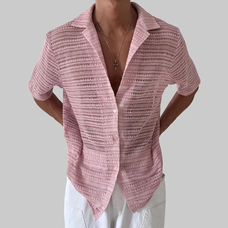 AIDASE  -  Tops Spring Summer New Men's Tide High Street Sheer Turn-Down Collar Trendy Niche Chic Casual Short Sleeve Shirt Ins W11470 aidase-shop