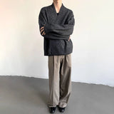 AIDASE  -  American High Street Fashion Solid Color Sweater Jacket Autumn And Winter Irregular Oblique Button V-Neck Cardigan Sweater Men aidase-shop