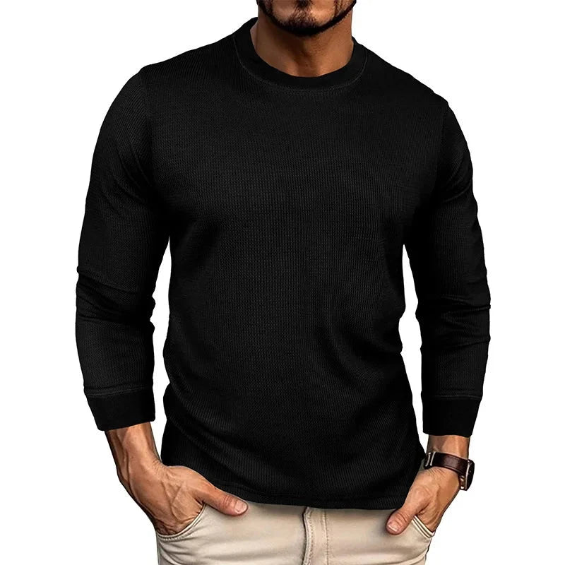 AIDASE  -  Men's Spring and Autumn New Waffle Henley Collar Long Sleeve Casual Sports T Shirt for Men Tracksuit Mans Cloths aidase-shop