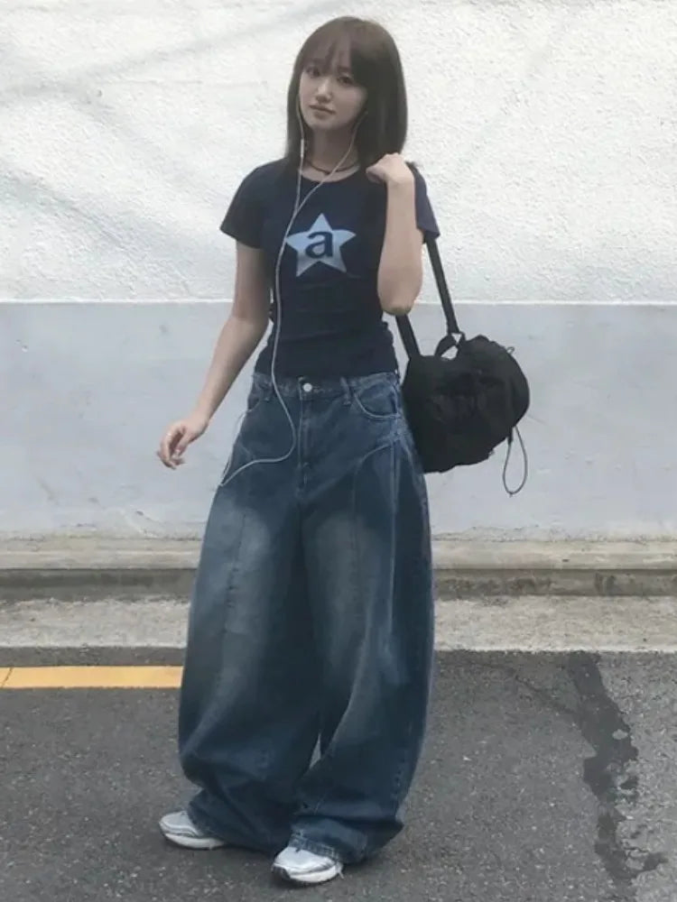 AIDASE  -  Women's High Waist Wide Leg Jeans 2025 New Korean Design Faionable Folded Knife Long Pants Versatile Sli Spring Autumn aidase-shop