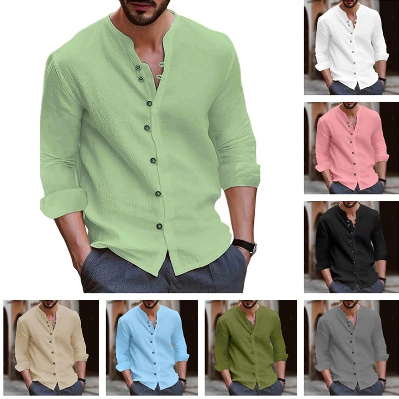 AIDASE  -  Mens Button Up Shirts for Men Long Sleeve Cotton Linen Hawaiian Beach Shirt Casual Summer Lightweight Tops aidase-shop