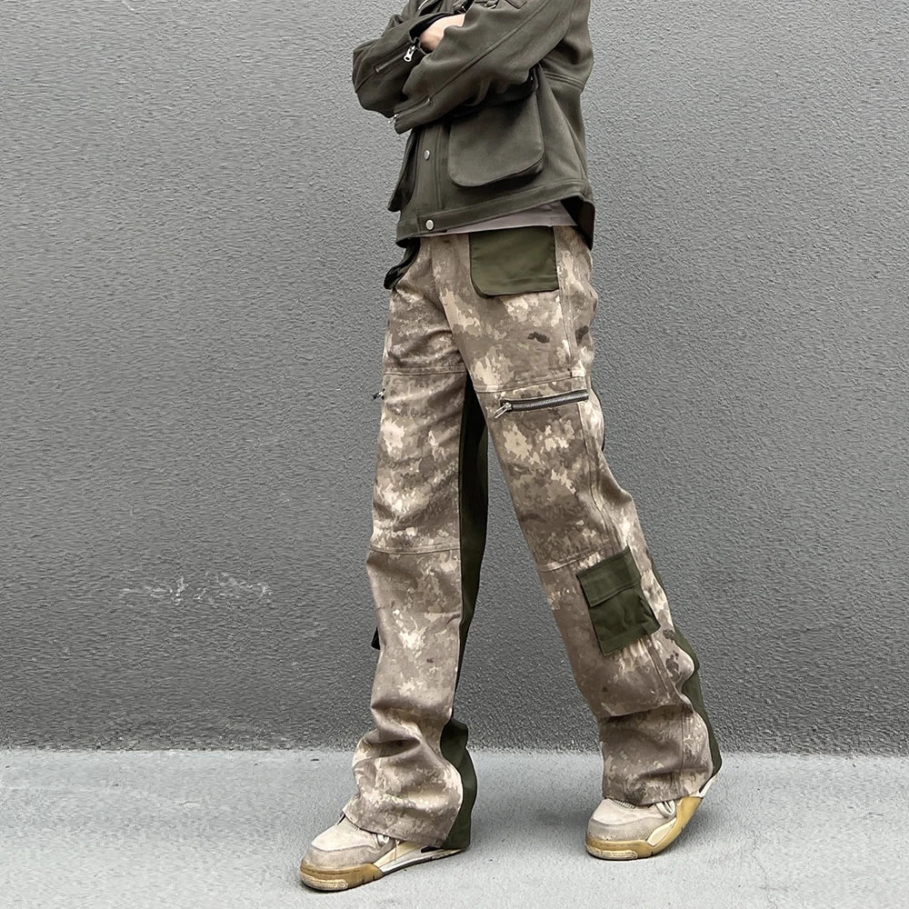 Aidase Vintage Camouflage Denim jean Street Wear Functioncan Patches Casual Jeans Pants Mens Baggy straight Leg Camou Jeans Overalls aidase-shop