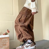 Aidase Corduroy Cargo Pants for Men Streetwear Black Cargo Trousers Male Joggers Hip Hop Green Black Japanese Pocket Korean aidase-shop