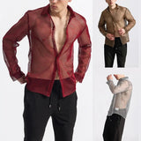 AIDASE  -  Mens Shirt Hollow Ballroom Nightclub Sexy Shirt Streetwear Fashion Youth Outdoor Niche Long-Sleeved Top Men'S Clothing 2025 New aidase-shop