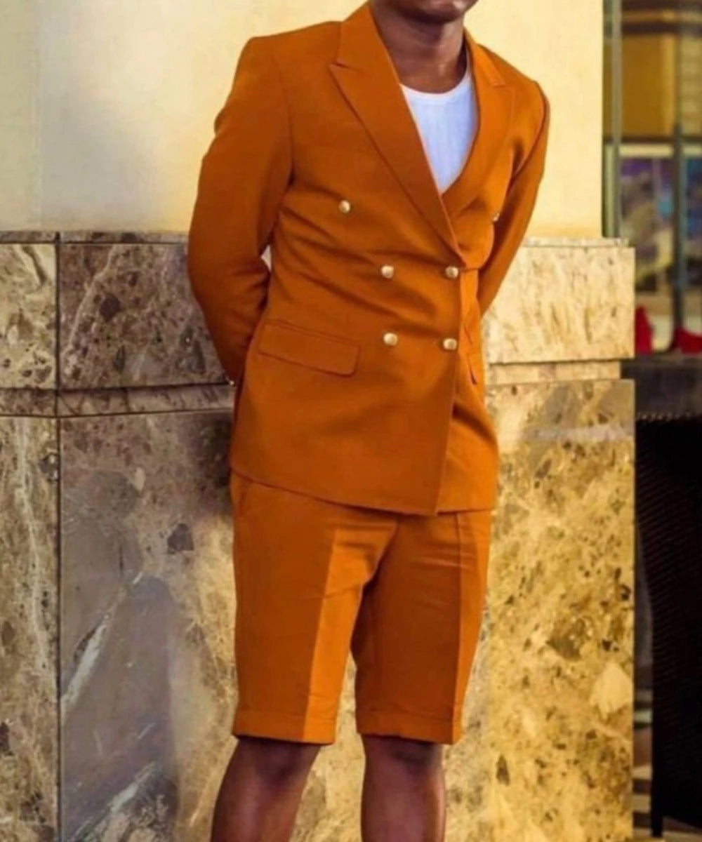 Aidase Summer Solid Color Custom Made Peak Lapel Men Suit 2 Pieces Wedding Bridegroom ( Jacket + Short Pants  ) aidase-shop