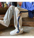 Aidase American Street Trendy Fashion Striped Contrasting Colors Casual Pants Elastic Waist Drawstring Pockets Loose Straight Trousers aidase-shop