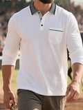 AIDASE  -  Men's Button-up Turn-down Collar Polo Shirt Autumn Fashion Mens Pullover Casual Long Sleeve Contrast Color Patchwork Polo Shirts aidase-shop