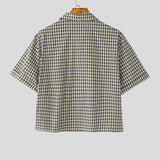 AIDASE  -  Men Plaid Shirt Lapel Short Sleeve Pockets Korean Style Men Clothing Summer Loose 2025 Streetwear Causal Male Crop Tops aidase-shop