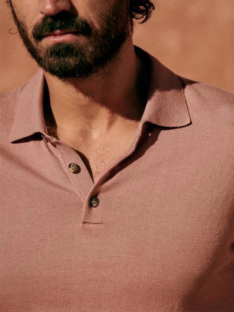 AIDASE  -  Casual Men's Slim Fit Polo Shirts Summer Fashion Solid Color Buttoned Polo Neck Tops Knitting Mens Short Sleeve Button-up Polos aidase-shop