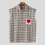 AIDASE  -  Men Shirt Plaid Patchwork Lapel Sleeveless Loose Male Shirts Summer Cotton Steetwear 2025 Casual Men Clothing Vacation aidase-shop