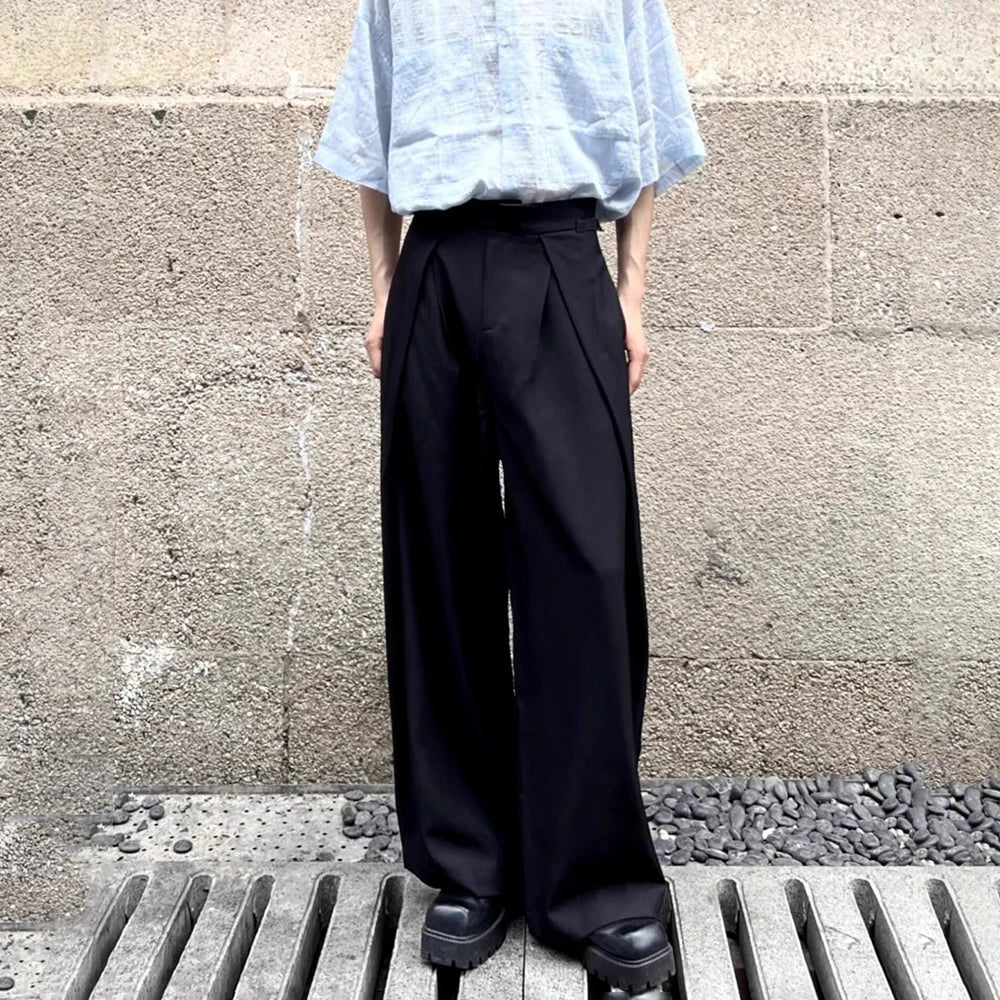 AIDASE  -  Mens Suit Pants Adjustable Waist 3d Pleated Casual Pants Streetwear Fashion Niche Retro Wide-Leg Pants Men'S Clothing 2025 New aidase-shop