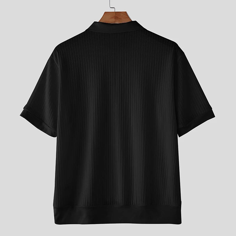 AIDASE  -  Men Shirt Patchwork Lapel Zipper Short Sleeve Summer Male Tops Streetwear Shirts 2025 Fashion Casual Men Clothing S-5XL aidase-shop