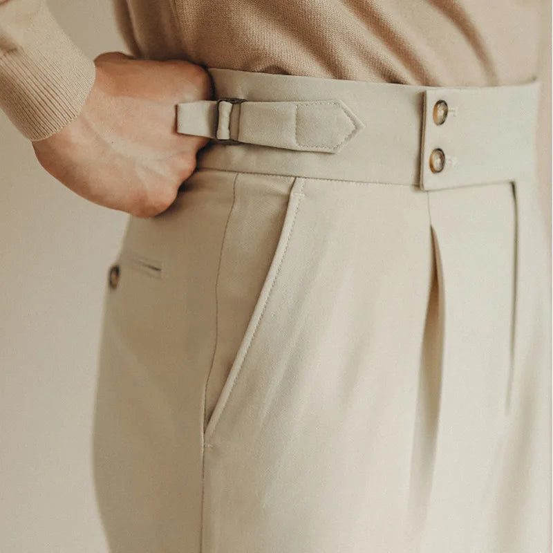 Aidase Paris Buckle Pant Casual Men Pant Fashion Naples High Waist Straight Pant Men Business Versatile Dress Pant Slim Social Trousers aidase-shop