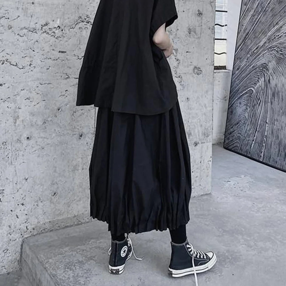 AIDASE  -  Summer New Men's Solid Color Wide-Leg Lantern Skirt Pants Retro Fashion Trend Casual Simple Loose Breathable Niche Men's Bottoms aidase-shop