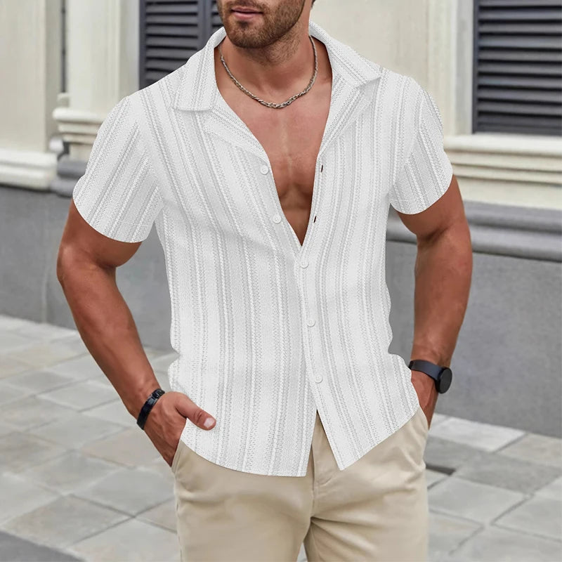 AIDASE  -  Summer New Casual Mens Knitted Shirts Trendy Hollow Out Breathable Knit Cardigan Men Tops Beach Vintage Button Lapel Shirt aidase-shop