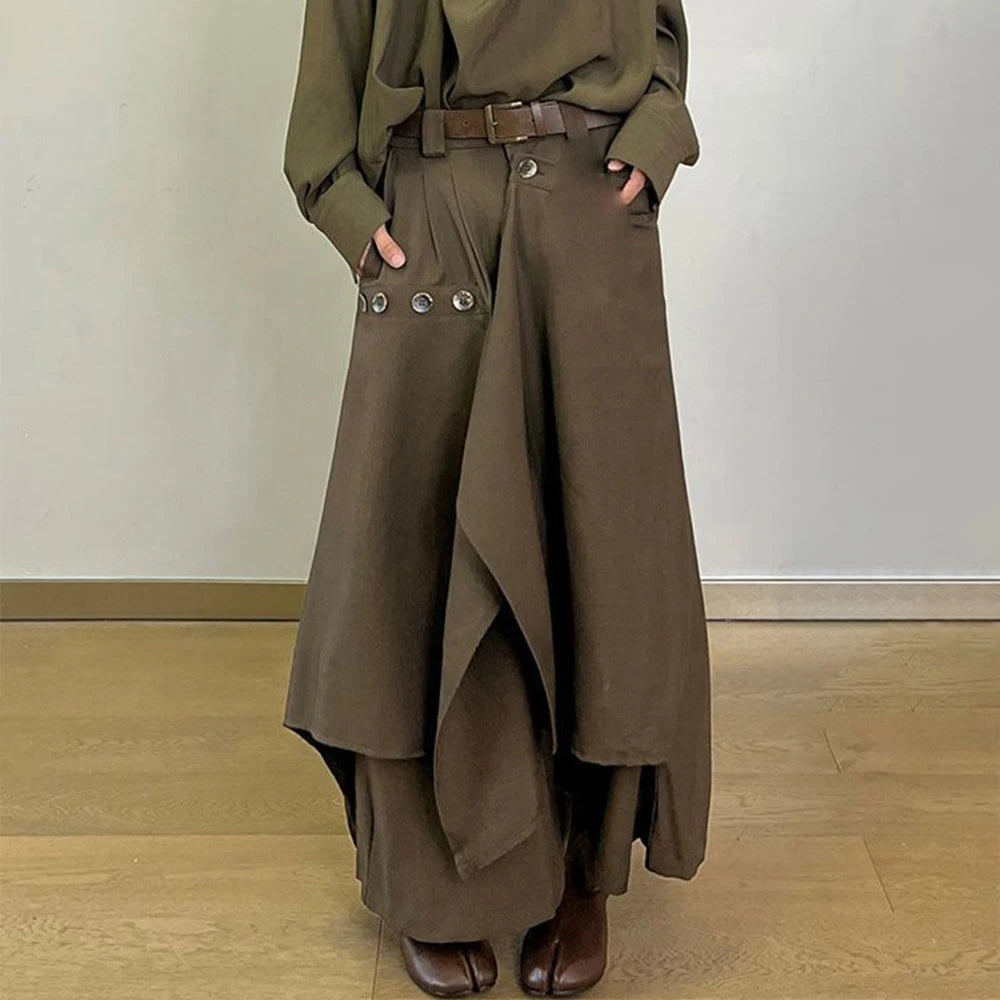 Aidase Men Ruched Irregular Japanese Casual Culottes 2024 New Genderless Fashion Youth Retro Solid Color Loose Wide Leg Pants Unisex aidase-shop