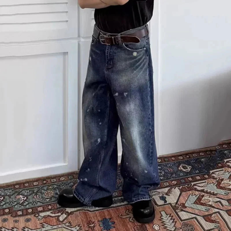 AIDASE  -  Vintage Men's Jeans Loose Ink Splash Wide-Leg Design Stylish Straight-Leg Denim Pants 2025 Autumn New Clothing 21E7640 aidase-shop