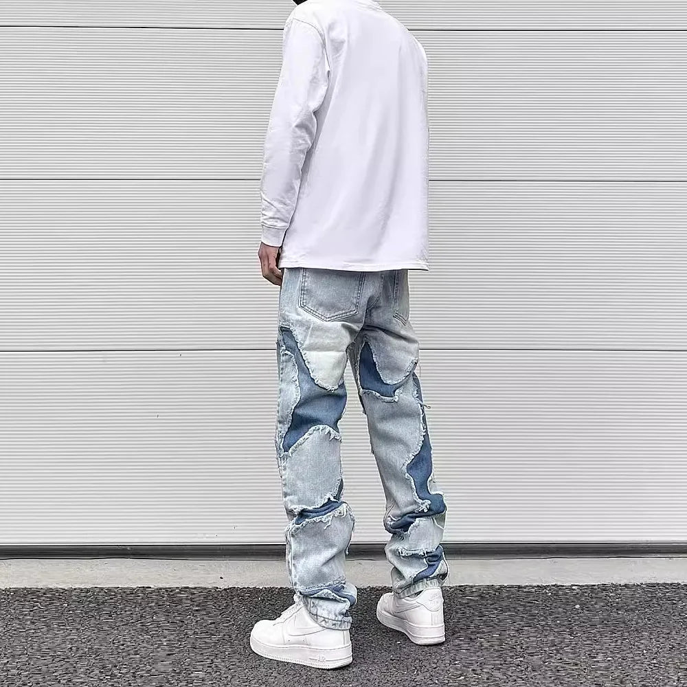 Aidase Streetwear Swag Style Blue Frayed Jeans Pants for Men Retro Washed Ripped Casual Tapered Denim Trousers Slim Fit Y2k Jean Male aidase-shop