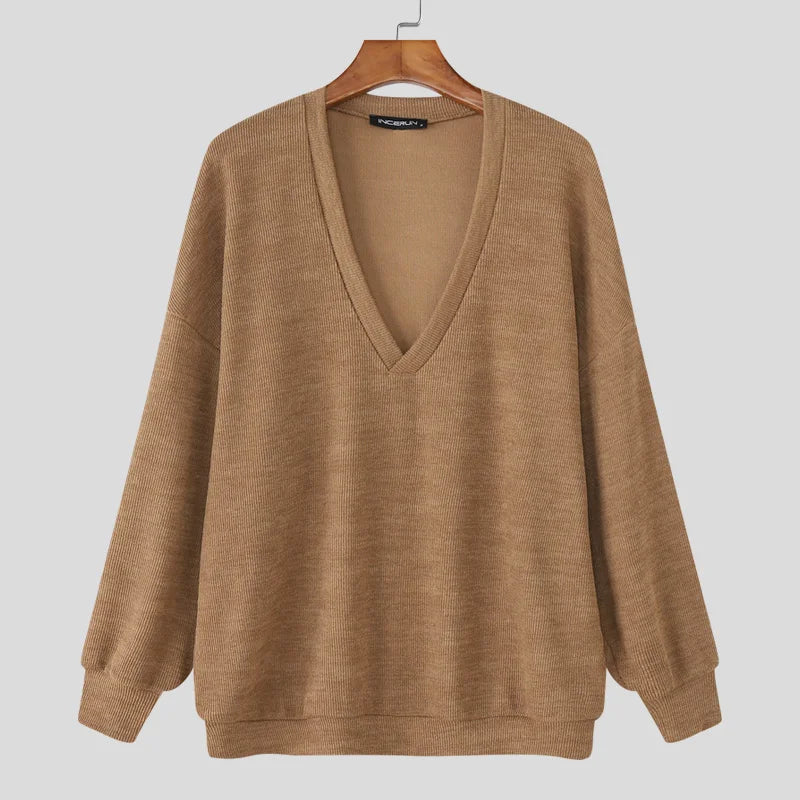 AIDASE  -  Men Sweater Autumn Solid Color Knitted V Neck Long Sleeve Male Pullovers Streetwear 2025 Fashion Casual Men Clothing aidase-shop