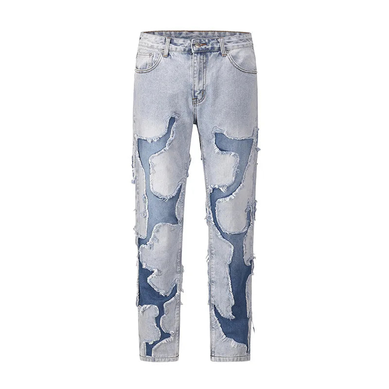 Aidase Streetwear Swag Style Blue Frayed Jeans Pants for Men Retro Washed Ripped Casual Tapered Denim Trousers Slim Fit Y2k Jean Male aidase-shop