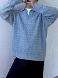 AIDASE  -  Autumn Casual Long Sleeve Knit Jumper Tops Mens Vintage Polo Neck Knitted Pullover Trendy Men's Twist Crochet Sweater Polo Shirt aidase-shop