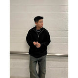 AIDASE  -  Ribbed Textured Fabric Semi-Zip Hoodie with Loose Shoulders aidase-shop