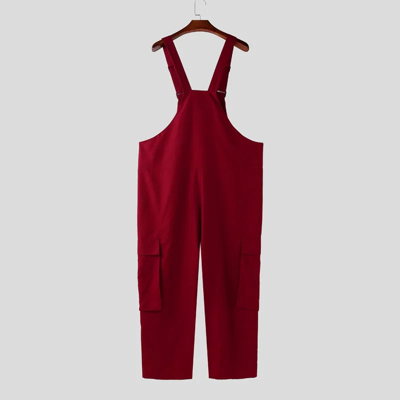 AIDASE  -  Men Jumpsuits Solid Color Sleeveless Straps Rompers Men Pants Streetwear Loose 2025 Fashion Casual Suspenders Overalls aidase-shop