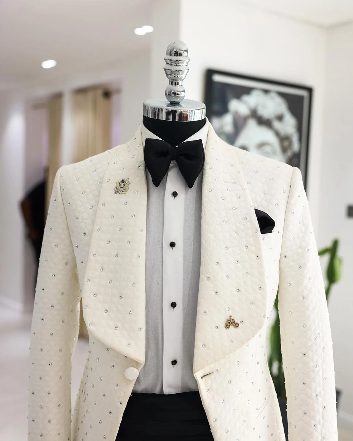 Aidase Men's Suit 2 Pieces White Blazer Black Pants One Button Wide Lapel Business Beads Formal Work Wear Wedding Groom Costume Homme aidase-shop