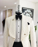 Aidase Men's Suit 2 Pieces White Blazer Black Pants One Button Wide Lapel Business Beads Formal Work Wear Wedding Groom Costume Homme aidase-shop