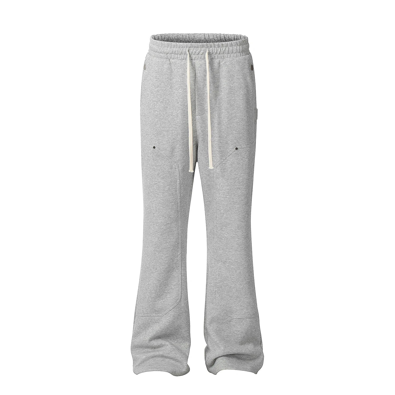 Aidase American Streetwear Gray Flared Sweatpant Men Double Knee Patch Micro Flare Overalls Harajuku Casual Patchwork Sweat Pants Black aidase-shop