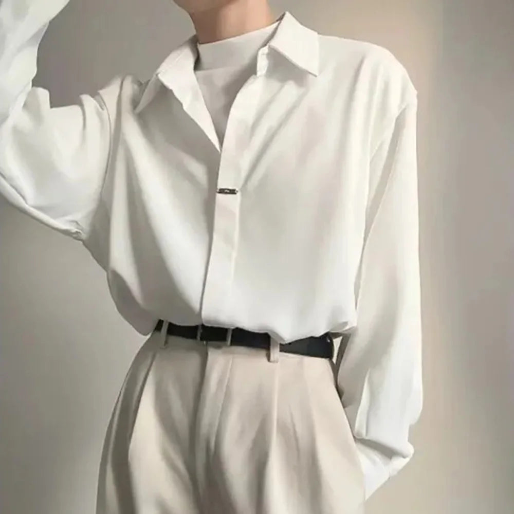 AIDASE  -  Spring And Summer New Men's Solid Color Long-Sleeved Shirt Korean Style Fashion Trend Simple Casual Loose Breathable Men's Tops aidase-shop