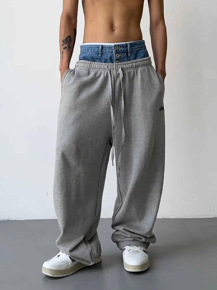 Aidase Hip Hop Grey Sweatpants Sports Pants Button Jean Elastic Waist Pants Loose Trousers Y2K Casual Sportwear Pants Joggers aidase-shop