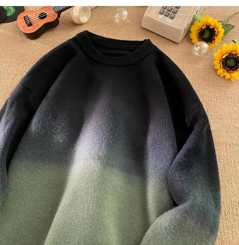 AIDASE  -  New Fashion Male Sweater Round Neck Knitted Gradient Contrast Color Design Long Sleeve Casual Pullovers Menswear 21E7029 aidase-shop