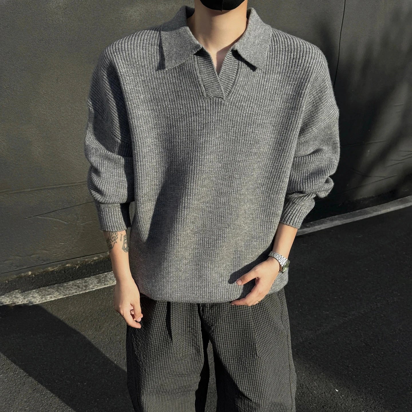 AIDASE  -  Autumn Winter Men's Sweater Korean Style Loose Long Sleeve Lapel Solid Color Male Pullover Fashion Casual Tops 21E7478 aidase-shop