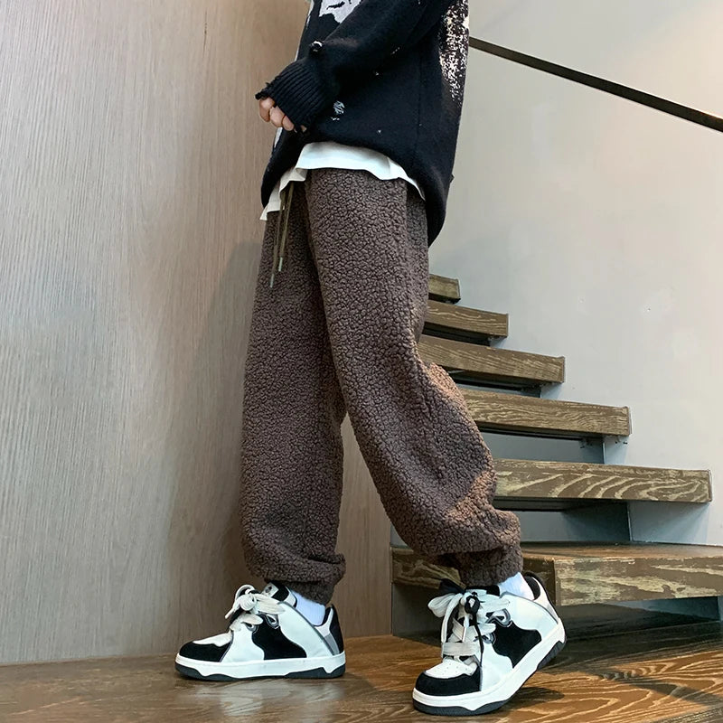 Aidase Winter Thickened Pants Men Warm Fashion Retro Lamb Wool Pants Men Oversized Streetwear Loose Straight Pants Mens Thick Trousers aidase-shop