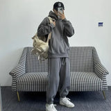 Aidase Hooded Sweatshirt Men's Autumn Winter Velvet Two-piece Set American Oversize Loose Casual Sweatpants Suit Aesthetic Streetwear aidase-shop