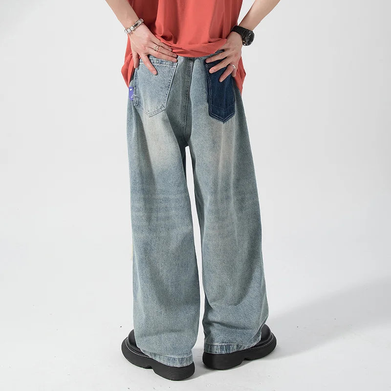 Aidase 2024 Men's Hole Casual Jean Beggar Pants High Street wear Spliced Jeans Summer Trendy Worn Out Wide Leg Denim Pants streetwear aidase-shop