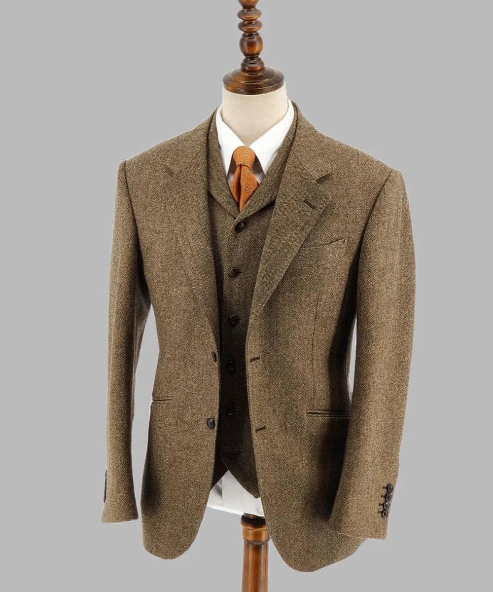 Aidase Brown Men Suits 3 Pieces For Wedding Custom Made Groom Wear Notched Lapel Slim Fit Tuxedos Business Jacket Pants Vest aidase-shop