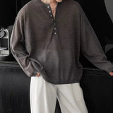 AIDASE  -  Spring Autumn Casual Men's Knitting Tops Stylish Knitted Henley T Shirts Mens Trendy Long Sleeve Button Hollow Out Knit T-shirt aidase-shop