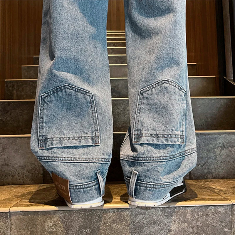 AIDASE  -  Niche Men's Jeans Pocket Reverse Straight-leg Design Male Denim Long Pants 2025 New Fashion Solid Color Trousers 21E6850 aidase-shop