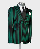 Aidase Men's Suit 3 Pieces Blazer Vest Pants Peaked Lapel Single Breasted Tuxedo Wedding Groom Pinstripes Formal Tailored Costume Homme aidase-shop