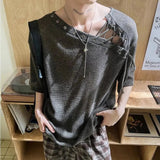 AIDASE  -  Men's Solid Color Short-Sleeved T-Shirt With Straps American Retro Fashion Trend Street Loose Breathable Niche Summer Men's Tops